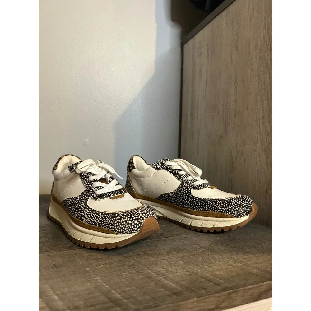Madewell MWL Court Sneakers Animal Print Calf Hair White Leather Womens 5.5